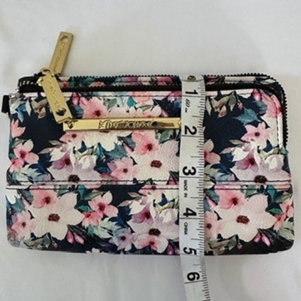 Betsey Johnson Navy Blue Pink White Floral Zip Around Cluth Wallet Y2K - Picture 10 of 10